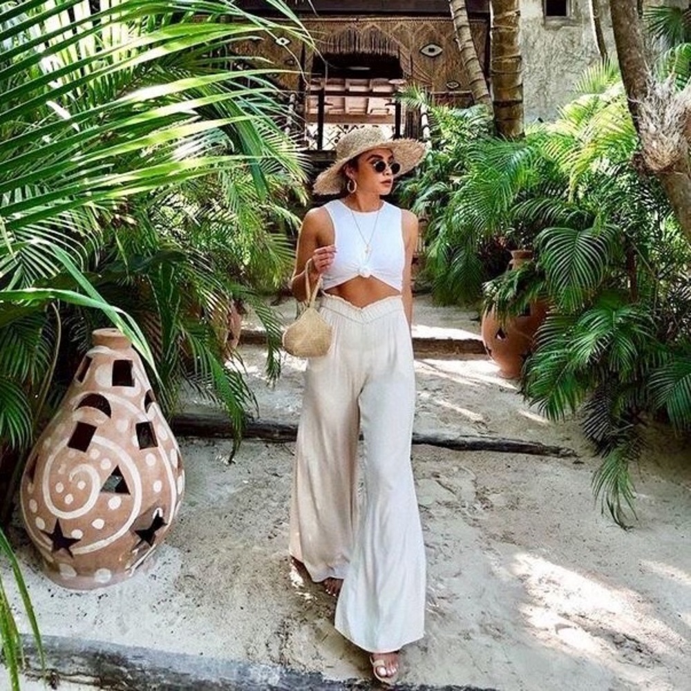Zara Cream Satin Wide Leg Trousers
